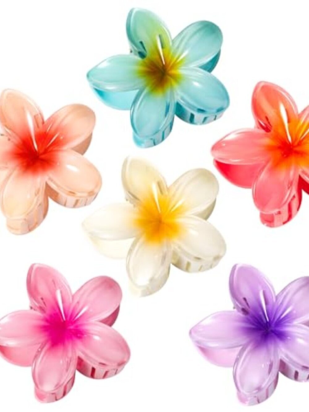 🆕 6 Pack Flower Hair Claw Clips for Women Girls, Hawaiian Hibiscus Floral Hair